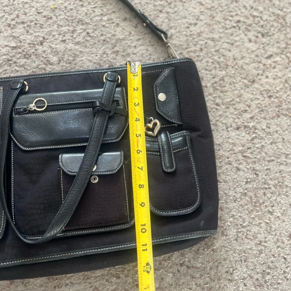 Brighton‎ for Business Black Multi Pocket Canvas and Leather Laptop Tote Bag